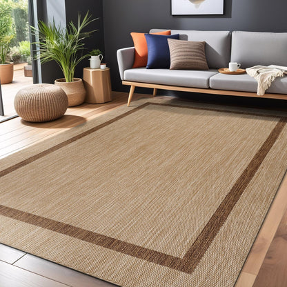 Bordered Outdoor Rug 9x12 Washable Outside Carpet for Indoor Patio Porch Waterproof Easy Cleaning Non Shedding Area Rugs Jute Beige - Nut Brown 9 x 12