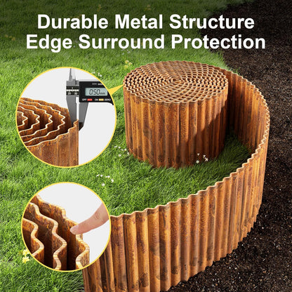 Land Guard Corrugated Garden Edging Border,12" x 40' Landscape Paver Edging, Tall Landscape Edging, Fence for Garden, Flower Bed, Lawn and Landscape Edging (Rusty)
