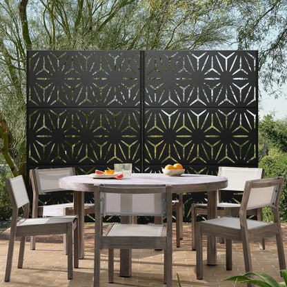 Metal Privacy Screen Outdoor 72" H×47" W, Freestanding Decorative Privacy Screen for Balcony Yard&Garden, Privacy Fence-Black&Star
