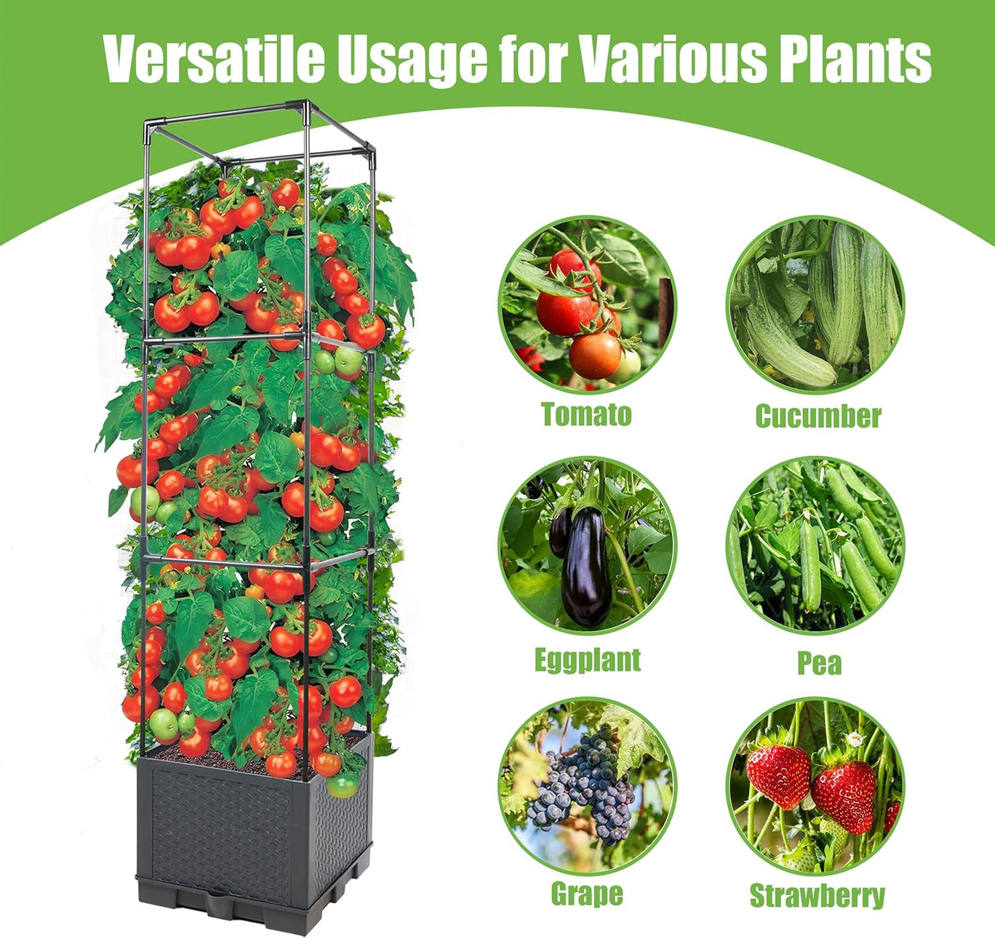 Sunnyglade 2 Pcs Raised Garden Bed Planter Box with Trellis, 44” Tomato Trellis Planter for Various Vine Climbing Plants Vegetables Detachable Frame for Outdoor Indoor Terrace