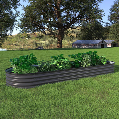 MUPATER 8x2x1 ft Raised Garden Bed Outdoor for Vegetables, 9-in-1 Galvanized Metal Planter Box, 11.1" H Modular Garden Bed Kit Oval for Herbs and Flowers, Grey