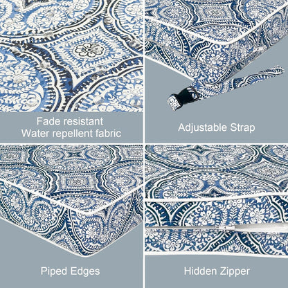 LVTXIII Patio Chair Cushions 22"x22"x3", Water-Repellent Outdoor Seat Cushions for Patio Furniture, Square Chair Pads with Ties for Home Garden Decoration, Set of 2, Medallion Blue