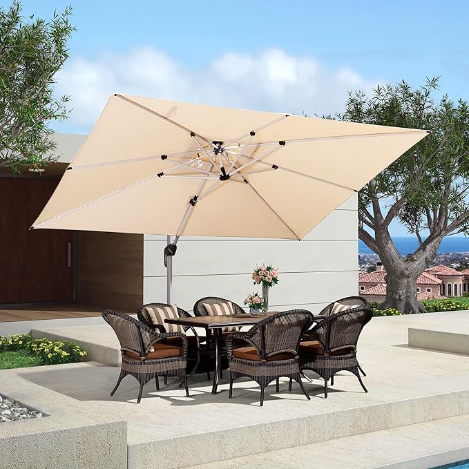 PURPLE LEAF 9' X 12' Patio Umbrella Outdoor Rectangle Umbrella Large Cantilever Umbrella Windproof Offset Heavy Duty Sun for Garden Deck Pool Patio, Beige