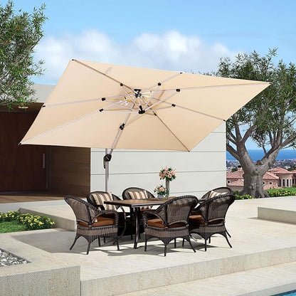 PURPLE LEAF 9' X 12' Patio Umbrella Outdoor Rectangle Umbrella Large Cantilever Umbrella Windproof Offset Heavy Duty Sun for Garden Deck Pool Patio, Beige