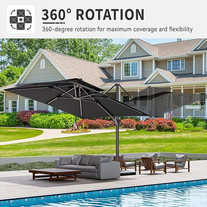 10' X 10' Cantilever Patio Umbrella Outdoor Heavy Duty Double Top Windproof Square Offset Umbrellas with 360-degree Rotation for Pool Deck Backyard, Grey