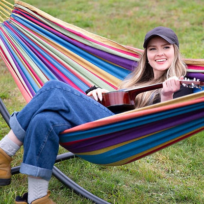 SUNCREAT Outdoor Double Hammock, Portable Tree Colorful Hammock, Colorful Stripes