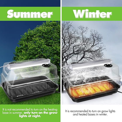Saillong Seed Starter Tray with T8 Grow Light, Seedling Heat Tray with 15'' x 8.2'' Adjustable Height Humidity Domes, Plant Germination Propagation Kit for Planting Seeds, Mini Greenhouse Indoor