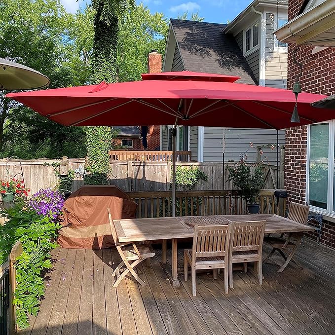 PURPLE LEAF 10' X 13' Patio Umbrella Outdoor Rectangle Umbrella Large Cantilever Umbrella Windproof Offset Heavy Duty Sun for Garden Deck Pool Patio, Terra