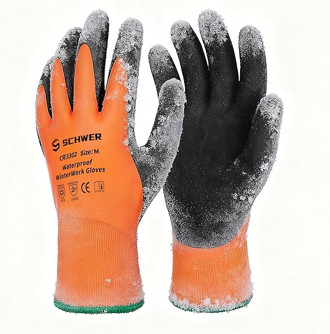 Schwer Waterproof Winter Work Gloves, ANSI A2 Cut Resistant Freezer Gloves for Outdoor Cold Weather Keep Hands Warm, Thermal Insulated Gloves for Shoveling Snow, Ice Fishing, Super Grip, M