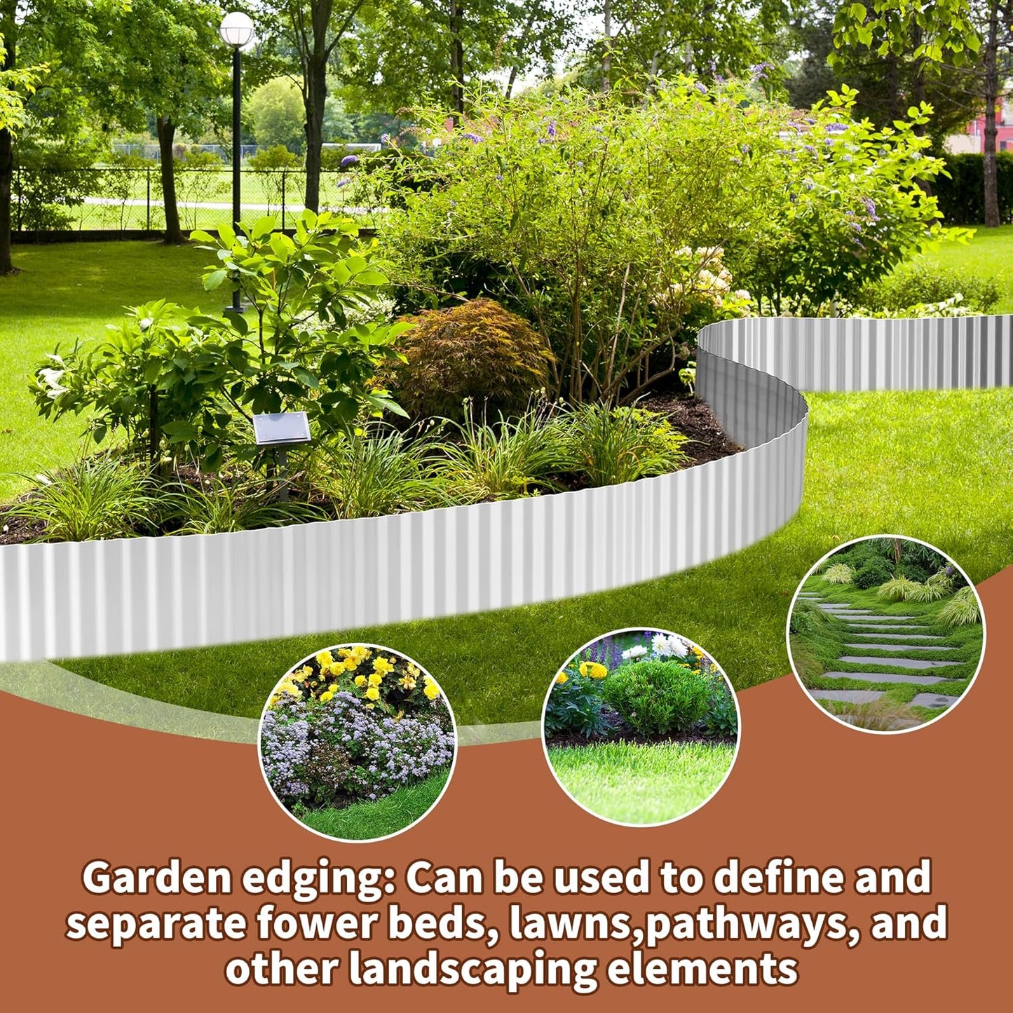 Corrugated Metal Garden Edging, 6"×20Ft Durable Metal Landscape Edging, Modern Corrugated Design for DIY Flower Beds and Landscaping Borders(Silver)