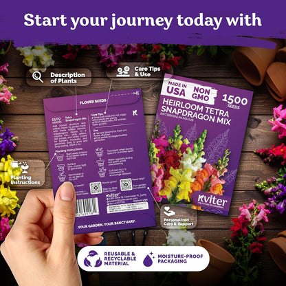 KVITER 1,500 Tetra Mix Snapdragon seeds (Antirrhinum Majus) – Heirloom & Organic Tall Snap Dragon Mix, Annual Flower Garden seeds, Cut Flower Seeds for Planting – Ideal for Outdoor Garden & Containers