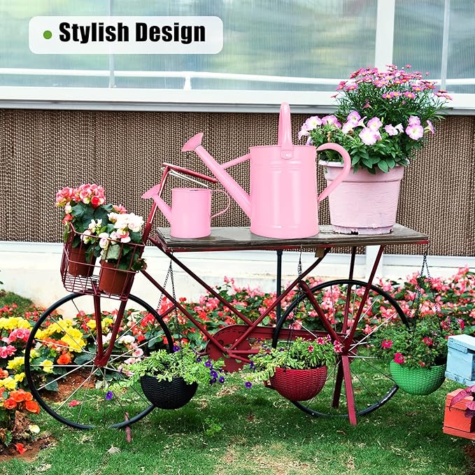 Metal Watering Can (1 Gallon) for Outdoor&Indoor Plants with Free Small Watering can for Kids, Plant Watering Can with Removable spout, Perfect for Garden Flower, Houseplants, Pink