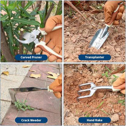 Brown Gardening Tools Set 12-Piece, Garden Hand Tool Kit with Non-Slip Ergonomic Handle, Storage Tote Bag, Garden Apron, Gloves and Kneeling Pad, Gardening Gifts for Women Men Plant Lover