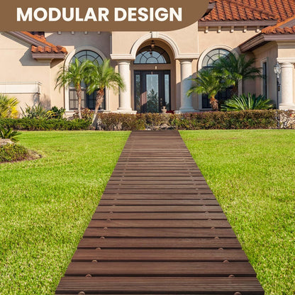 8FT Wooden Garden Pathway, Roll Out Walkway for Patio, Backyard and Outdoor Decor, Weatherproof, Non Slip and Easy to Install, Perfect for Beach, Wedding or Lawn (Brown)