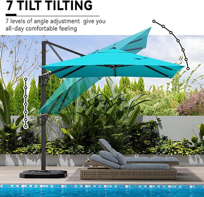9' X 12' Cantilever Patio Umbrella 360°Rotation Rectangular Outdoor Large Offset Umbrellas Heavy Duty Windproof for Garden Deck Pool Backyard, Turquoise