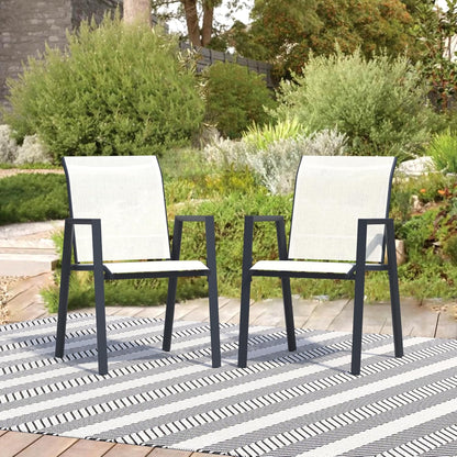 Outdoor Patio Chairs Set of 2, Oyster Beige Stackable Outdoor Chairs, Lightweight Patio Set with High Back, Metal Dining Chair for Lawn, Garden, Yard and Deck