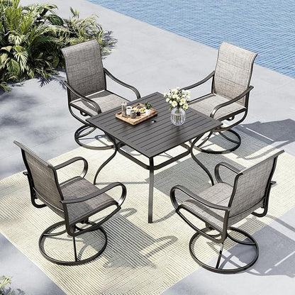 MFSTUDIO Outdoor Dining Set for 4, Patio Table and Chairs Set for Deck Backyard Poolside Garden, 5 Piece Patio Dining Set with Umbrella Hole