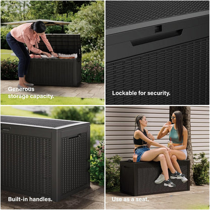 150 Gallon Outdoor Storage Box Waterproof Lockable Resin Deck Box Large, Patio Storage Bin for Pool Accessories Cushion Furniture, Garden Tools, UV-Resistant Outside Delivery Black