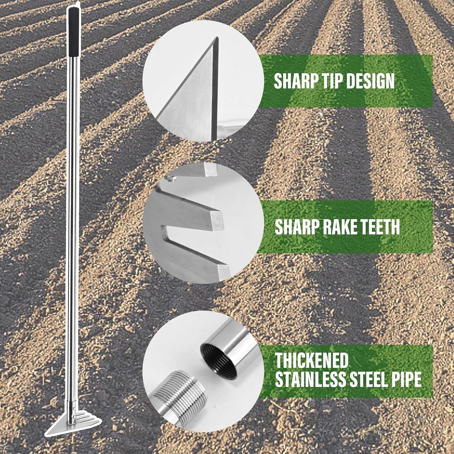 4-in-1 Garden Hoe Tool and Weeder, 56 Inch Ergonomic Long Handle Cultivator with Sharp Stainless Steel Blade, Heavy Duty Garden Hand Tiller for Weeding, Digging, Loosening Soil,Removing Moss