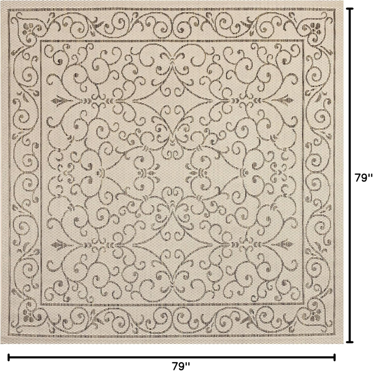 JONATHAN Y SMB106A-6SQ Charleston Vintage Filigree Textured Weave Beige/Brown 6' Square Indoor/Outdoor Area Rug, Pet Friendly, Non-Shedding, Stain Resistant, Easy-Cleaning for Backyard, Patio, Porch