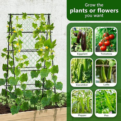 Garden Trellis for Climbing Plants, A-Shape Garden Plant Support Frame for Raised Bed Vegetables, Provides Support for Beans, Tomatoes and Cucumber, Black