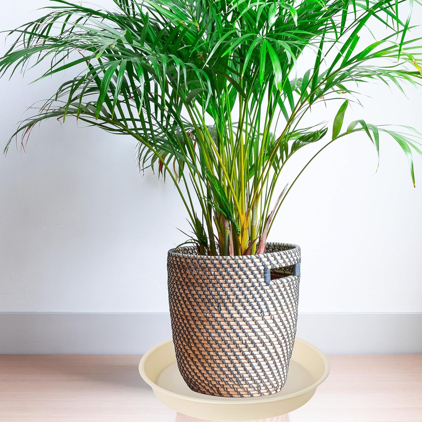 2 Pack of 14 inch Plant Saucers Bird Bath Bow Round, Plastic Plant Saucer Tray for Pots, White Planters for Indoor Plants, Plant Trays for Planter 12-15" (14", Beige)