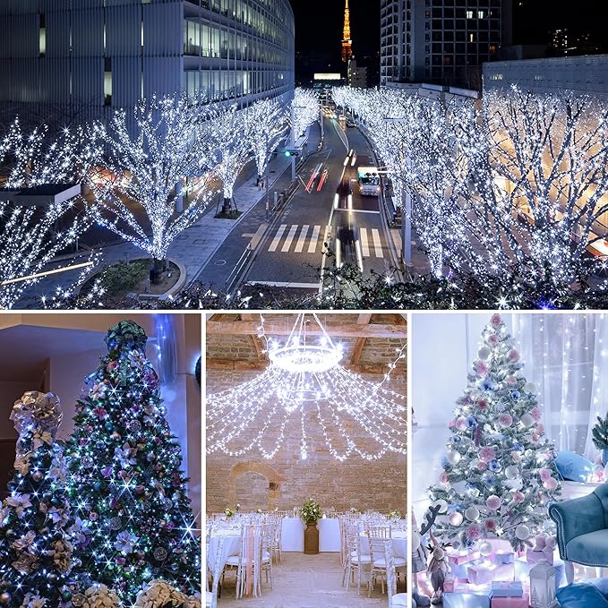 weillsnow 164 FT 500 LED Christmas Lights Outdoor, Waterproof Christmas Fairy Lights with Timer, Plug in White LED String Lights with 8 Modes for Bedroom Wedding Party Xmas Decoration