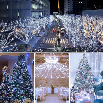 weillsnow 164 FT 500 LED Christmas Lights Outdoor, Waterproof Christmas Fairy Lights with Timer, Plug in White LED String Lights with 8 Modes for Bedroom Wedding Party Xmas Decoration