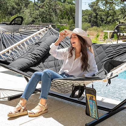 ANOW Outdoor Hammock with Stand 12FT, Heavy Duty Hammock with Steel Stand, Included Detachable Pillow and Pad, 450 LBS Weight Capacity, Gray