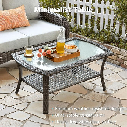 4-Piece Wicker Patio Furniture Set, All-Weather Rattan Conversation Bistro Loveseat Chair and Table Set for Backyard, Balcony and Deck with Soft Cushions and Metal Table(Gray)