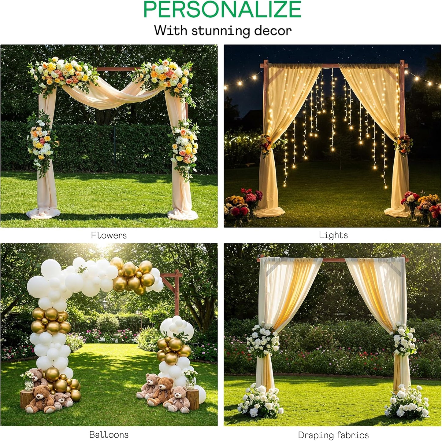 IDZO 7.2FT Wooden Wedding Arch Stand – Acacia Wood Garden Arch, Wedding Backdrop, Ceremony Arbor for Outdoor & Indoor Events, Supports Floral, Fabric, Balloon & Lamp Decorations for Wedding Arches