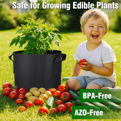 PHYEX 12-Pack 15 Gallon Grow Bags, Heavy Duty Fabric Pots with Handles, Reusable Plant Bags for Vegetable, Herbs & Flowers, BPA-Free, Breathable, Durable
