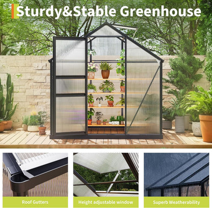 6×8FT Polycarbonate Greenhouse for Outdoors, Large Walk in Green House Kit and Winter Garden Planting, Enhanced Aluminum Green Houses for Outside to Protect Vegetables or Plants