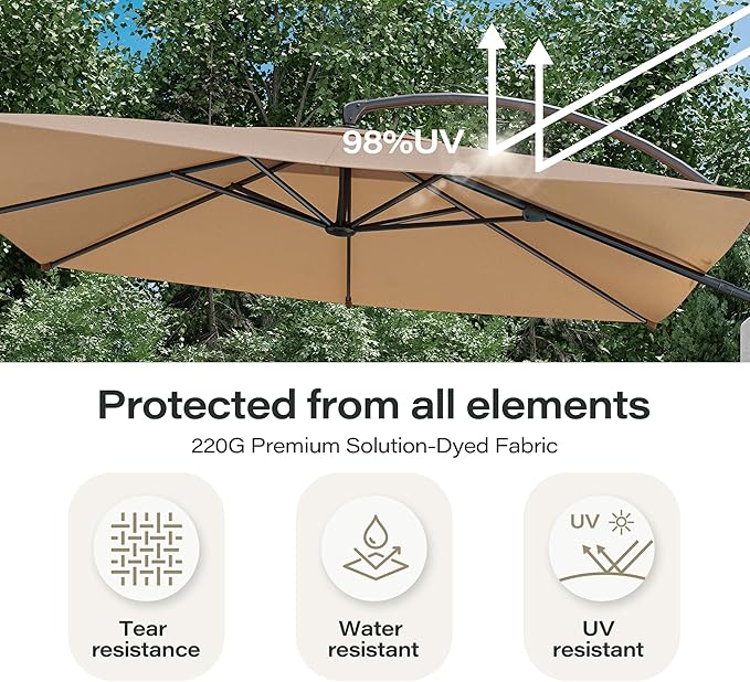 LAUSAINT HOME 10x10FT Patio Umbrella with Base, Large Square Cantilever Umbrella Heavy Duty Offset Hanging Umbrella with 360° Rotation for Market, Pool, Garden, Backyard (Beige 10x10FT)