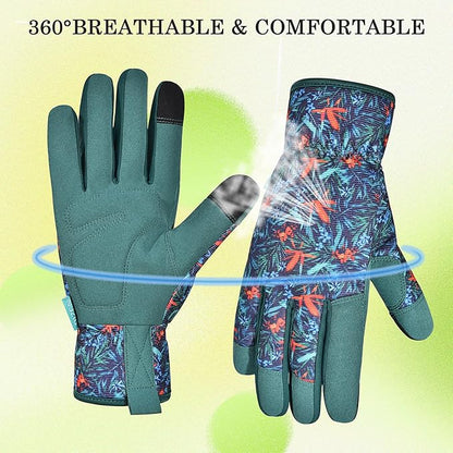Gardening Gloves for Women and Men, Garden Gloves with Touch Screen, Thorn Proof Puncture Resistant Working Gloves, Gardening Gifts for Women,Blue-red-green flowers M