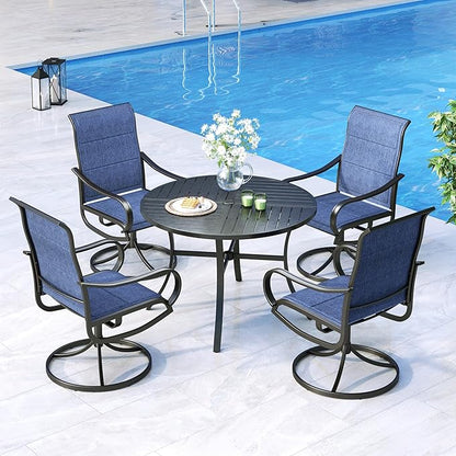 MFSTUDIO Patio Table and Chairs Set of 4, Outdoor Dining Set with Round Table and Swivel Chairs, Patio Furniture Set for Deck, Backyard, Poolside & Garden