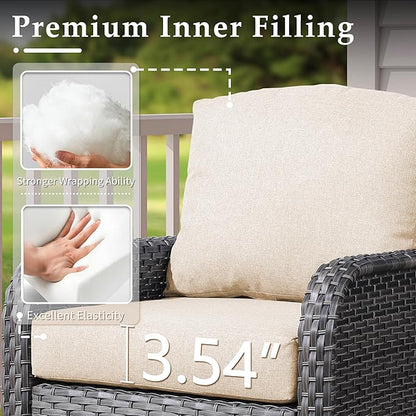 6-Piece Wicker Patio Furniture Set, All-Weather Rattan Conversation Bistro Loveseat Chair and Table Set for Backyard, Balcony and Deck with Soft Cushions and Metal Table(Beige)