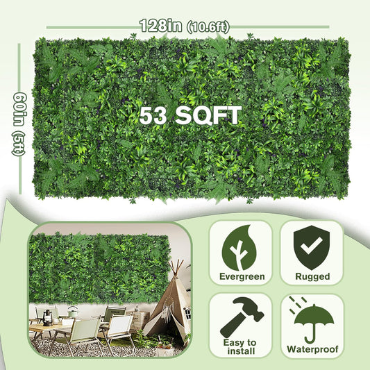 Artificial Green Boxwood Grass Wall Roll: 60"x128"(53.5 SQFT) UV Protected Ivy Privacy Hedge Fence Screen for Chain Link Fences Panel Indoor,Outdoor Patio Balcony & Garden