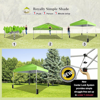 CROWN SHADES 10x10 Pop Up Canopy - Beach Tent with One Push Setup - Easy Outdoor Sun Shade for Events, Parties, Camping - Gazebo with STO-N-Go Cover Bag, Silver Coated Top, Green