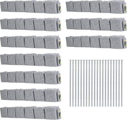 Beuta Landscape Edging | Garden Edging Border | Faux Stone Blocks for Lawn Edging, Flower Beds & Yard Edging – 10 Pack | Each Section Has 6 Blocks 48" L x 4" W x 6.5" H | 20 Spikes | Greystone