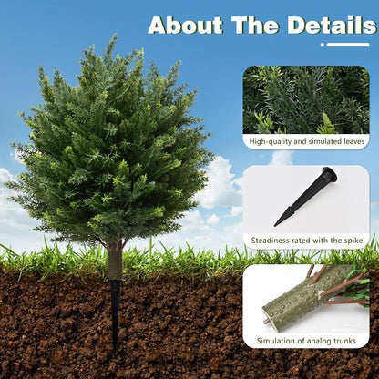 28" UV Resistant Artificial Shrubs for Outdoors - Real Looking Faux Bushes, Fake Cedar Trees, Outdoor Faux Ball Plants & Topiaries - Set of 2 Artificial Shrubs, Artificial Bushes for Garden Decor