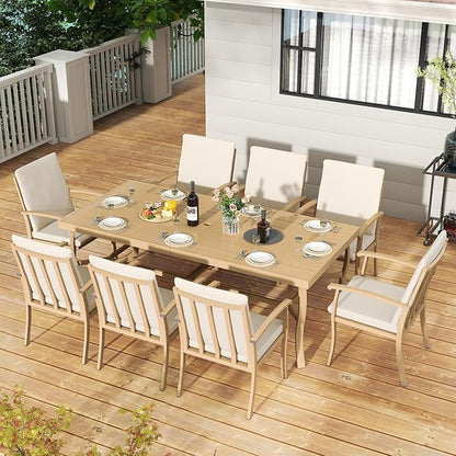 HAPPATIO Aluminum 9 Piece Patio Dining Set - Aluminum Outdoor Dining Set for 8, Patio Dining Table and Chairs Set, Patio Furniture with Table and Chairs (Beige)