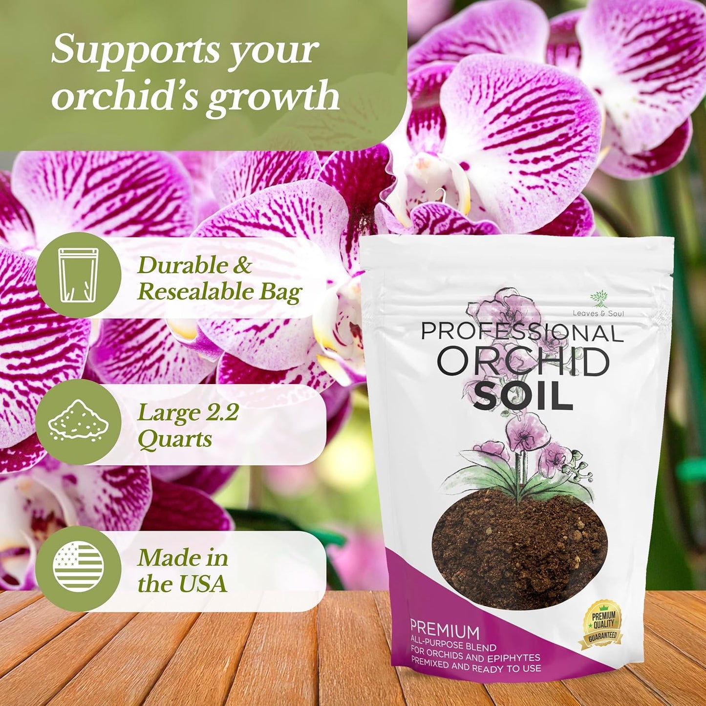 Orchid Soil Premium All Purpose Blend | Large 2.2 Quarts | Ready to Use for Orchids, Bromeliads, Epiphytic Plants | Lava, Calcined Clay and Pinebark | Made in USA