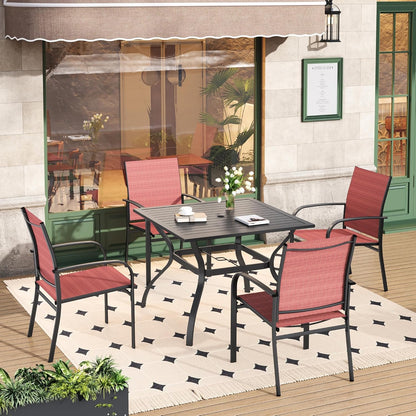 HERA'S HOUSE Red Patio Dining Set for 4, 5 Piece Outdoor Table and Chairs Set, 4 x Textilene Dining Chair, 37" Square Metal Dining Table, for Lawn Garden Backyard Deck