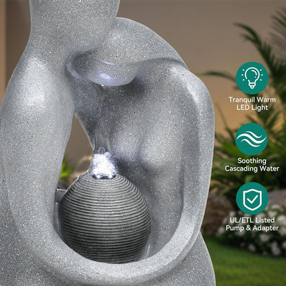 20.9in Hugging Couple Outdoor Water Fountain with LED Lights, Modern Couple Silhouette Garden Water Fountain for Patio, Yard,or Indoor Décor