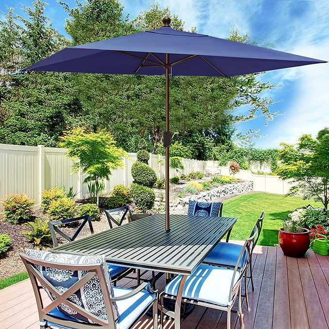 EliteShade USA 10-Year-Non-Fading 6.5x10Ft Rectangular Market Umbrella Patio Umbrella Outdoor Table Umbrella with Ventilation, Navy Blue