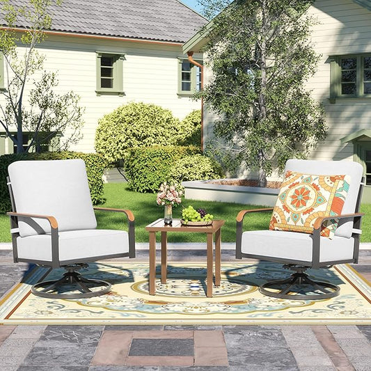NATURAL EXPRESSIONS Outdoor Bistro Set, 3 Piece Swivel Glider Rocking Chairs Patio Conversation Furniture Set with 2 Rockers, 1 Metal Table and 6" Thick Cushions for Backyard, Porch, Balcony, 350lbs.