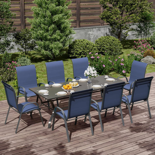 UDPATIO Patio Chairs Set of 8, Stackable Outdoor Dining Chairs with High Back, Breathable Textilene Fabric Outdoor Chair All Weather, 350LBS Capacity for Garden, Backyard (Blue)