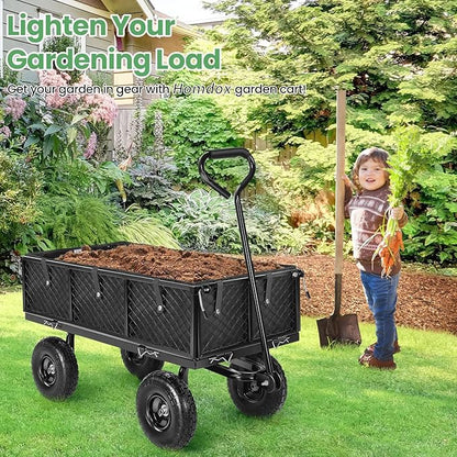 Homdox MAX 880LB Garden Cart, Heavy Duty Garden Wagon, Mesh Foldable Garden Cart, Pullable Gardens Wagon with 180° Rotating Handle, Collapsible Garden Carts for Yard Beach Farm, Black with Bag