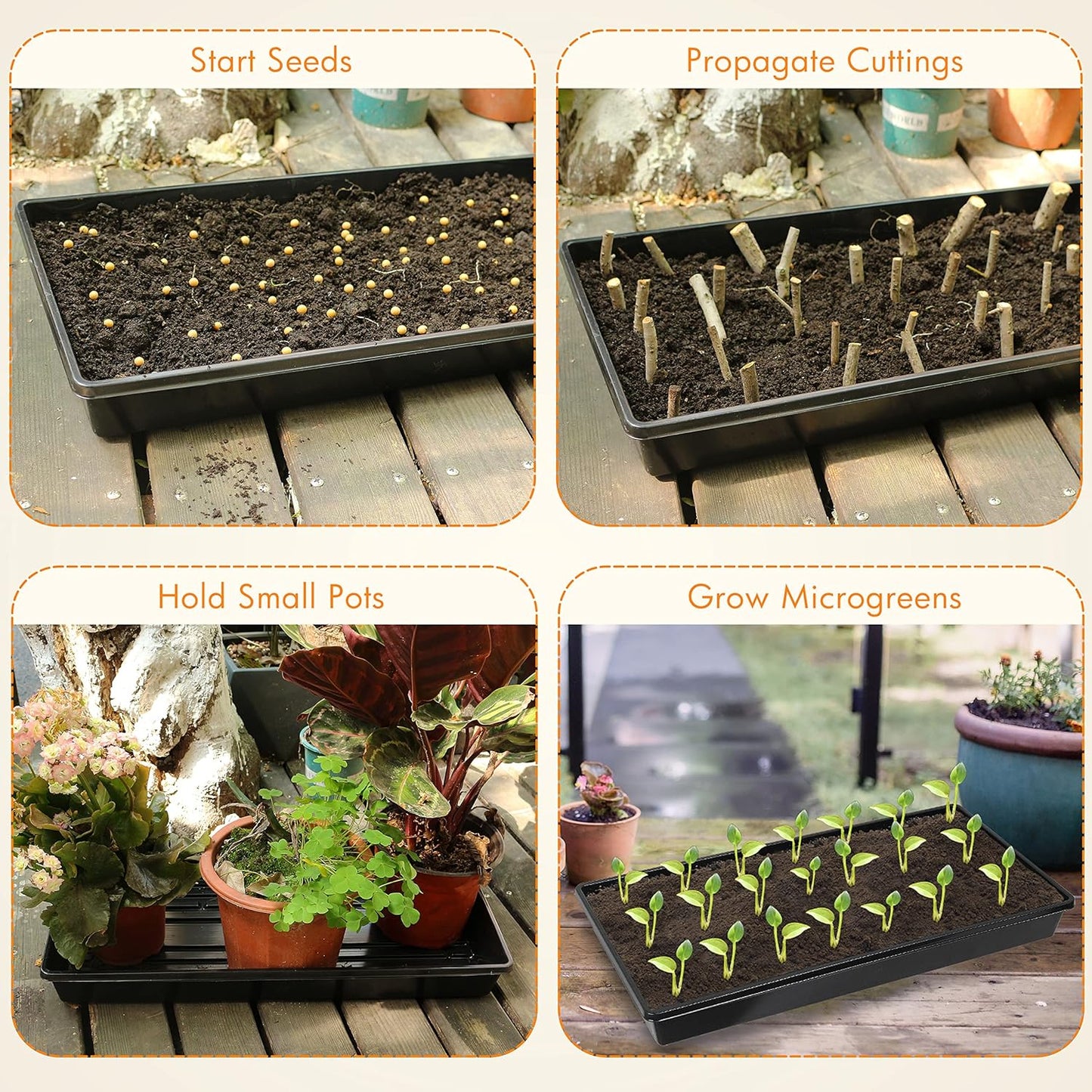 Gardzen 10 Pack Seed Trays, Reusable Plant Grow Trays, Ideal for Seed Starting, Microgreens, Indoor Gardening, and Greenhouse Plant Nurseries - No Drain Holes, 20"x10"